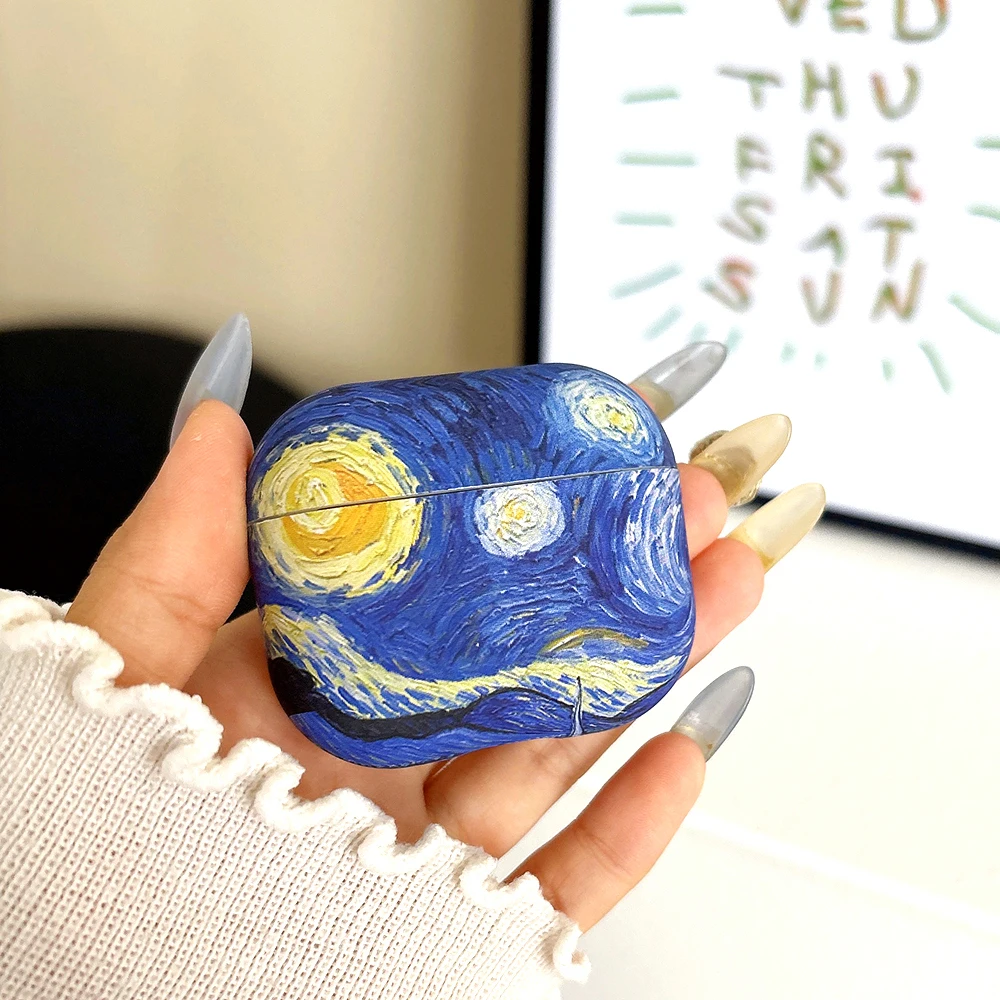 Retro Van Gogh Painting Starry Sky Headphone Case for Airpods Pro2 4 1 3 Pro Wireless Bluetooth Headset Hard Pc Earphone Cover