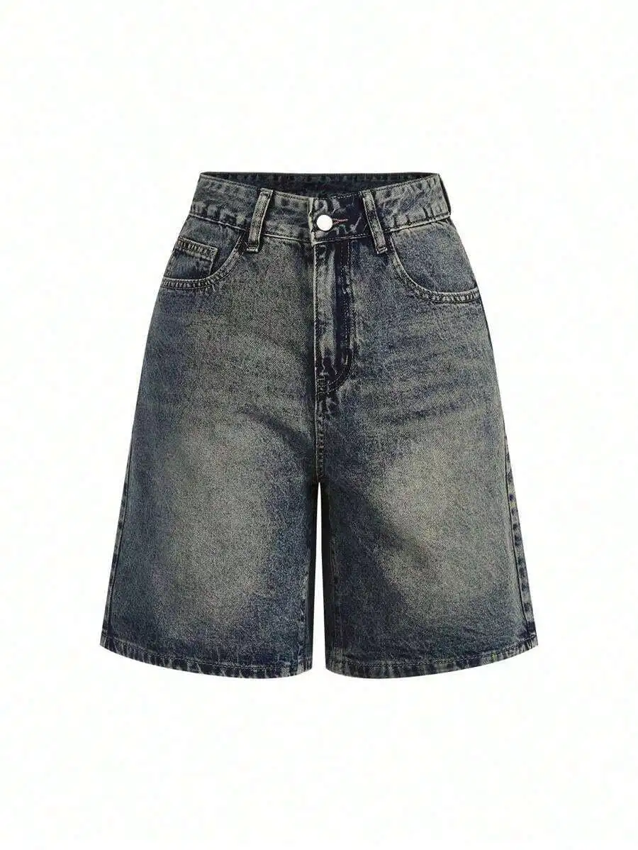 

Womens High Waist Denim Shorts Blue Washed Casual Jorts