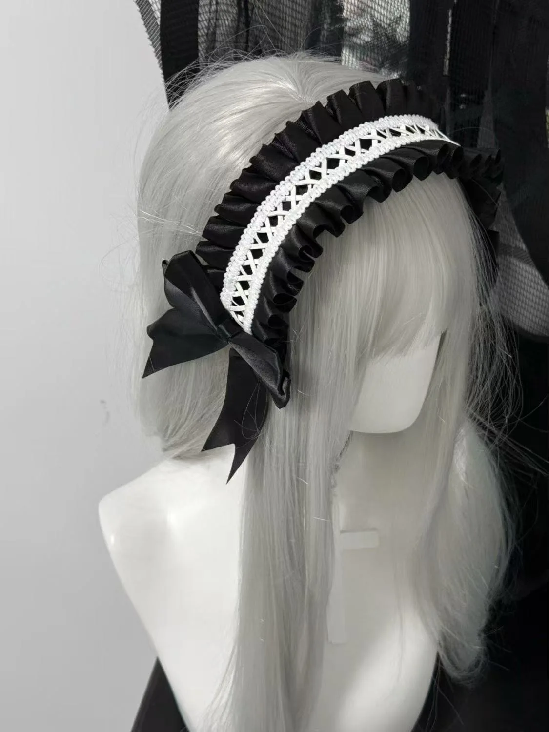 الدانتيل Bowknot عقال للحزب تأثيري الفرنسية عقال النساء حفلة هيرباند تأثيري حلي أنيمي خادمة غطاء الرأس