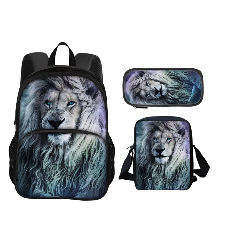 lion Round Front Bag Backpack Pen Bag Shoulder Bag 3Pcs Set Versatile Cartoon Boy or Girl School Birthday Best Gift