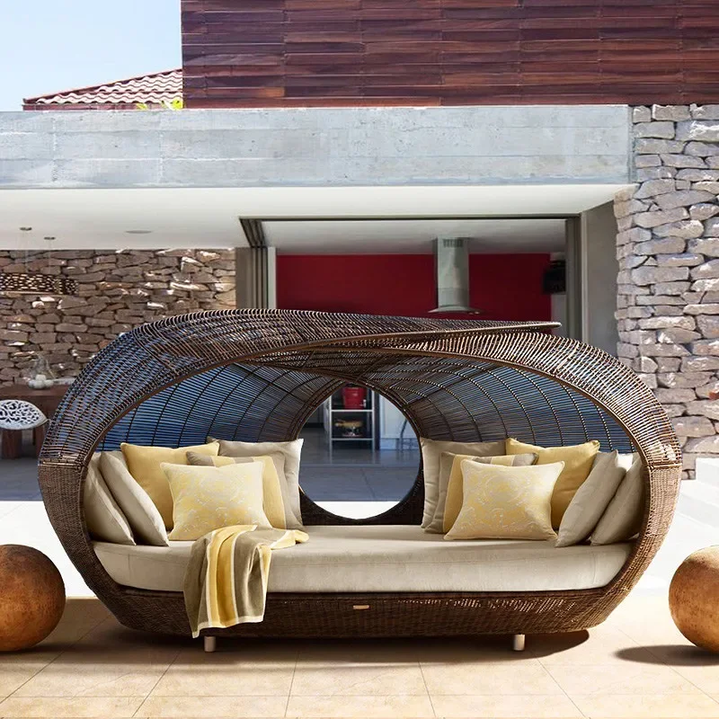 for Outdoor Lounging Garden Courtyard Villa Sun Bed Rattan Lounger Sofa Swimming Pool Bird's Nest Beach Bed Round Bed