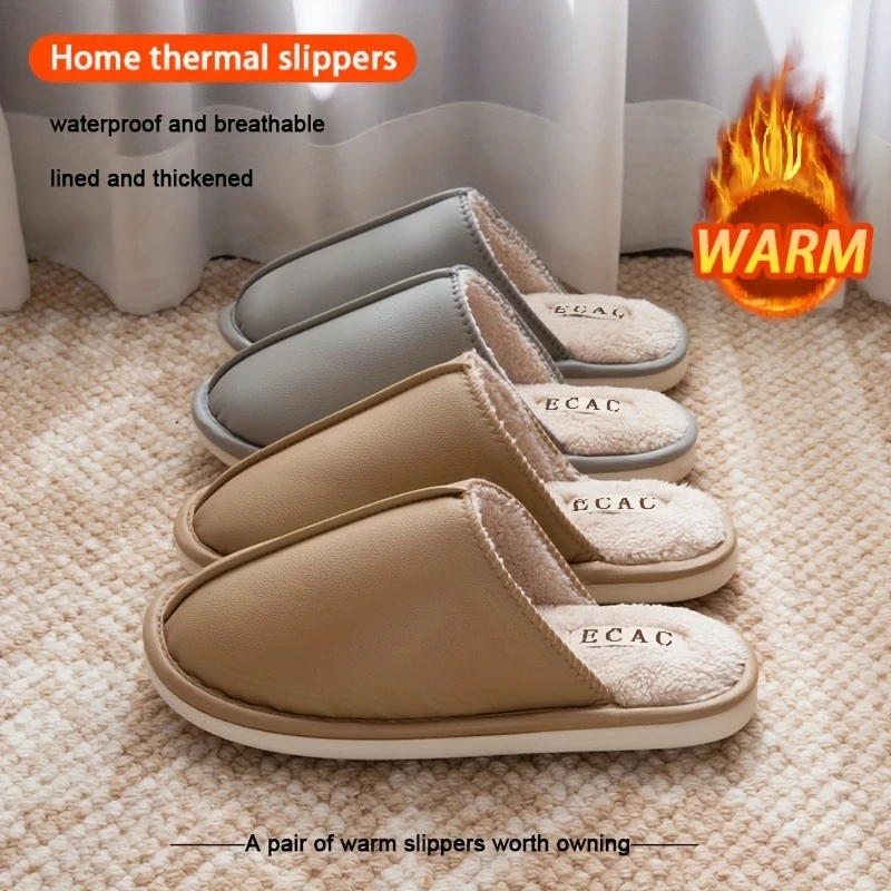 

Men Waterproof Warm Slippers Large Size Winter Plush Fur Lined Soft Cushion Non Slip Indoor Outdoor Home Shoes Bottom Footwear