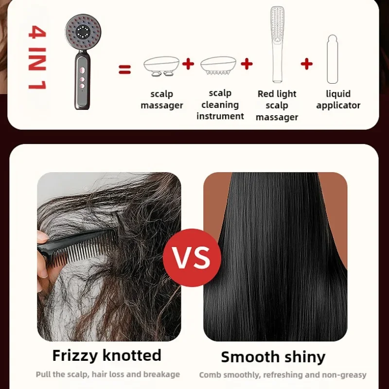 Electric Vibration Massage Comb Red Light Hair Follicle Comb Scalp Oil Liquid Applicator Head Massager Hair Growth Anti Loss
