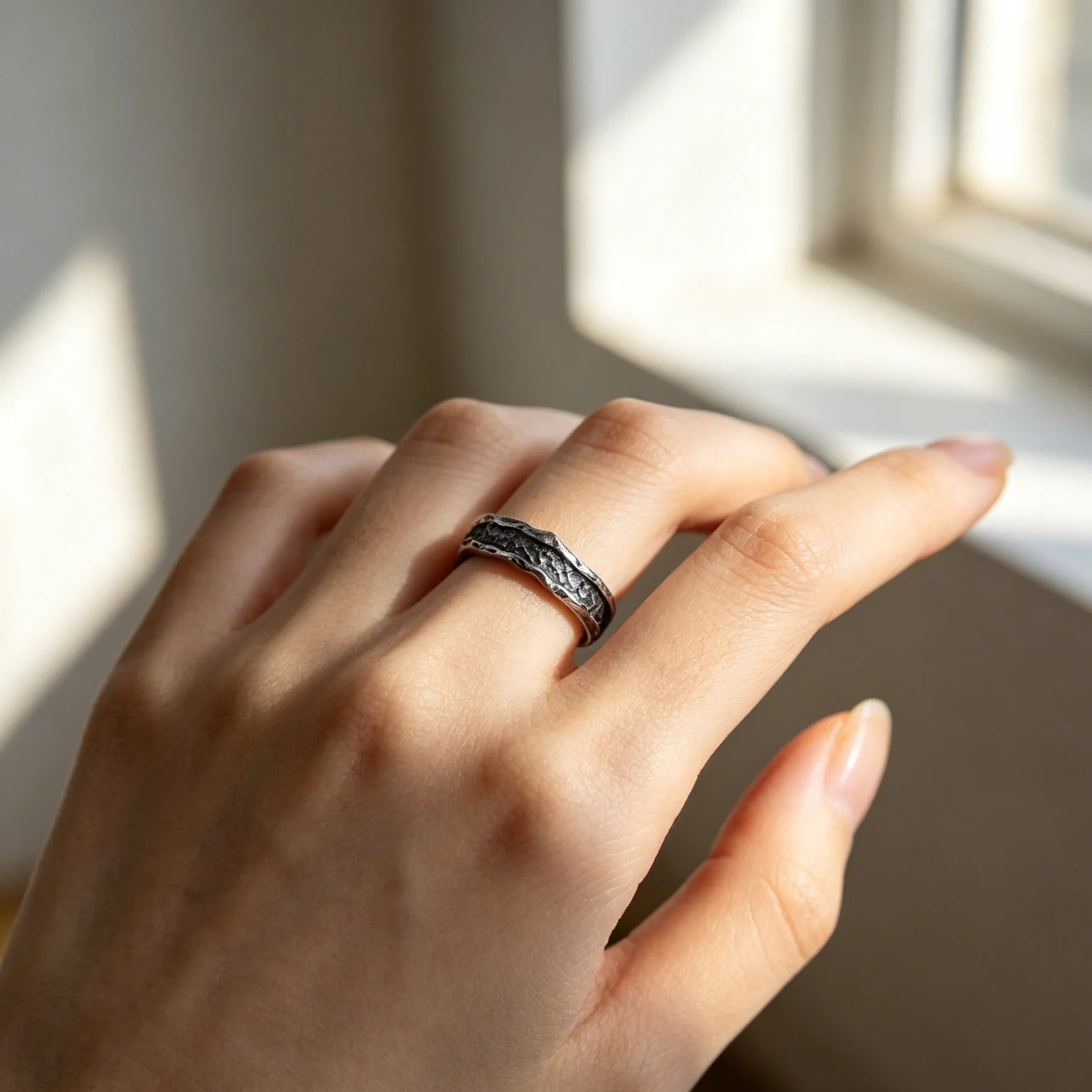 Handmade Retro Abyss Couple Rings Oxidized Black Silver Adjustable Open Band Rings For Men Women Gothic Simple Jewelry Gift