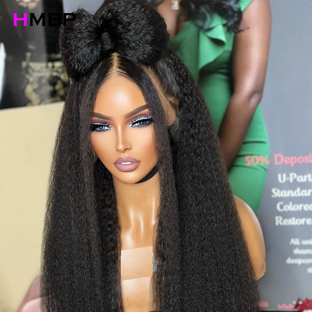 500 Density Kinky Straight Pre Plucked Wigs 360 HD Lace Front Wigs Human Hair HD Transparent Lace Glueless Wigs Brazilian Hair