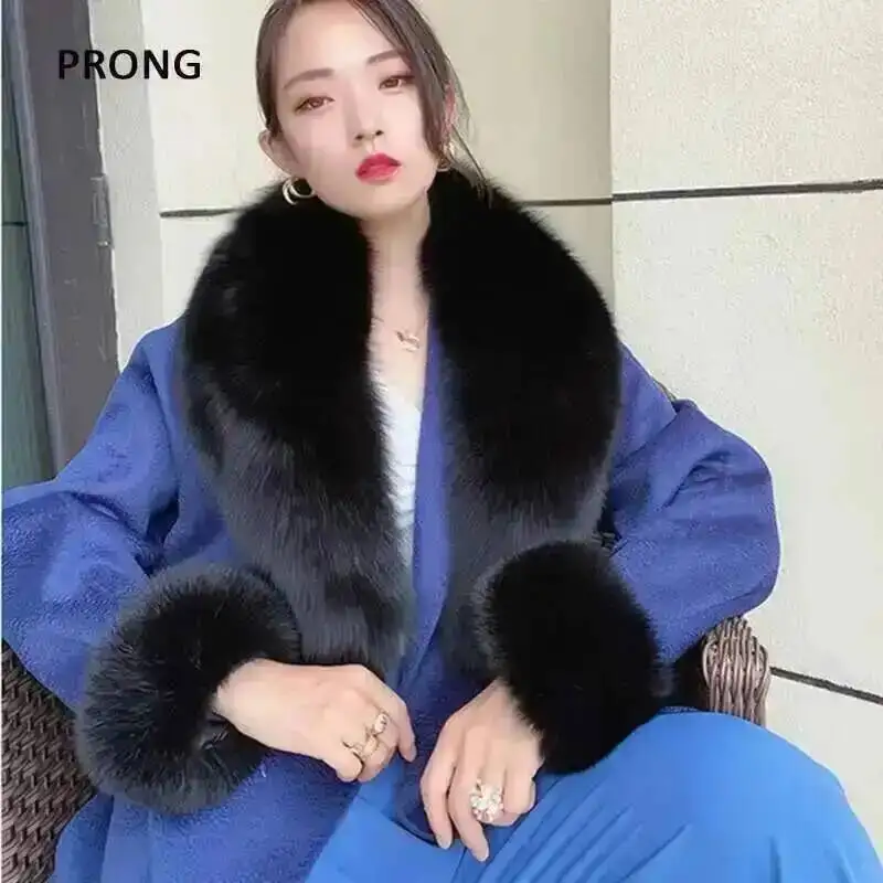 100% vera pelliccia di volpe collo cappotto invernale giacca sciarpa di pelliccia vestito soffice scialle di pelliccia polsino di pelliccia Set scialli di pelliccia di lusso avvolge sciarpe