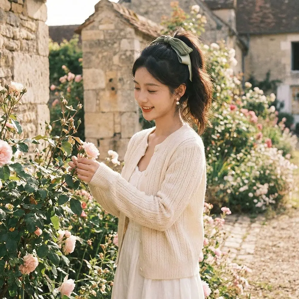 Non-Slip Knitted Bow Banana Clip Large Size Fabric Bowknot Ribbon Hair Clip High Ponytail Korean Style Vertical Clip Girl