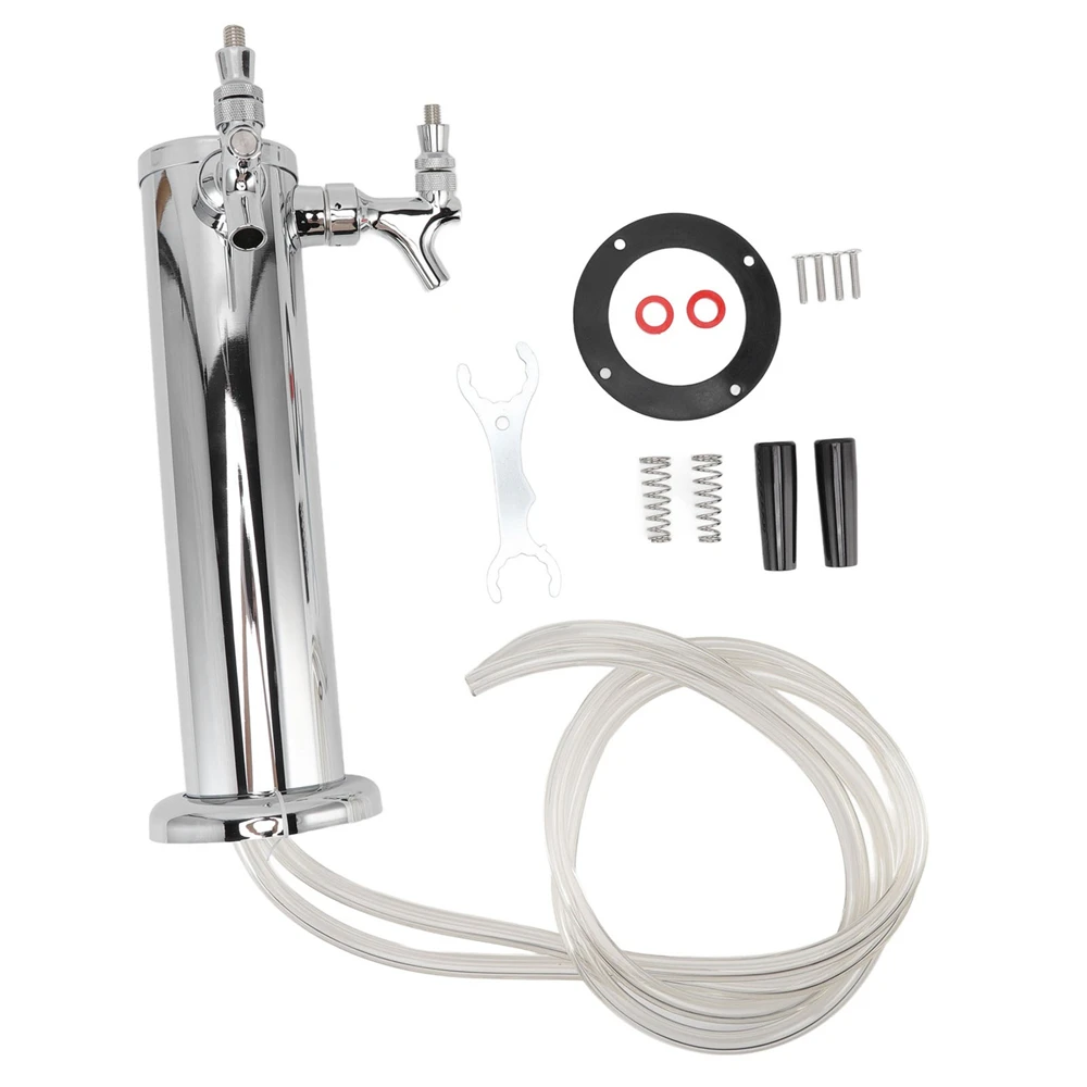

Stainless Steel Dual Taps Beer Keg Tower Draft Beer Dispenser for Homebrew Drink Kegerator