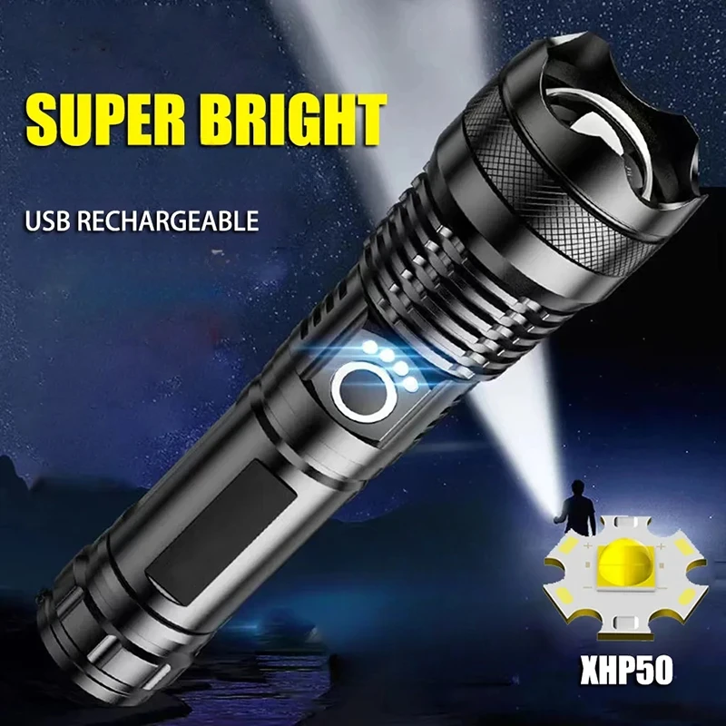 Outdoor Flashlight Rechargeable Torch Camping Waterproof Bright Portable Lighting LED Flashlights Emergency Lantern  Hard Light