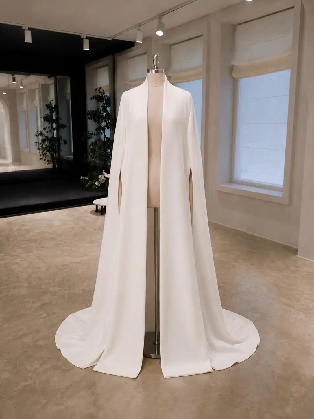 Elegant Arm Slit Wedding Cloak For Bride Sweep Train Open Front Satin Bridal Cape Customized Women Formal Event Wear Accessories