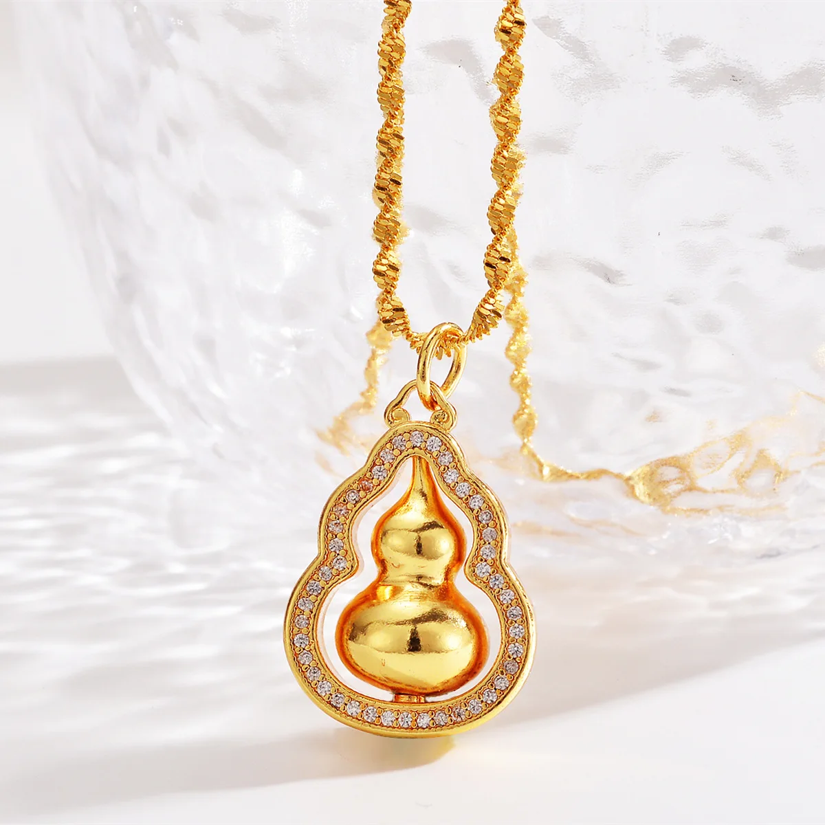 AU999 gold necklace rotating gourd pendant 24k pure gold transfer beads fortune clavicle necklace goddess Qixi Festival gift