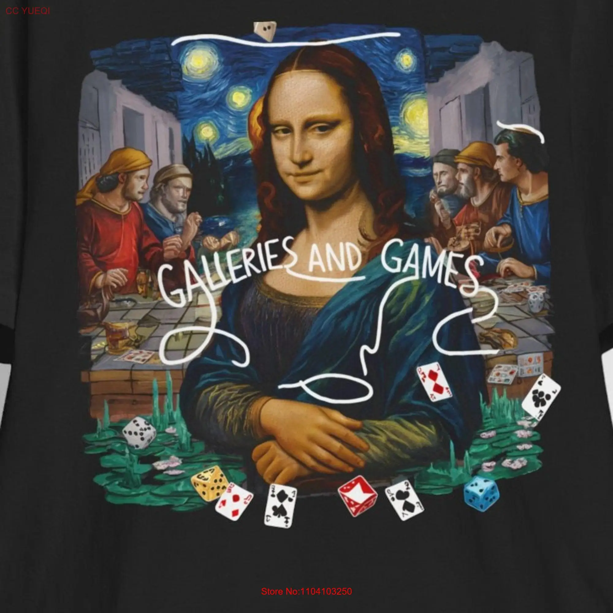 Mona Lisa Starry Night Board Games Artwork Tabletop Water Lilies Dice Last Supper Cards Game T Shirt Colorful Eclectic Surreal