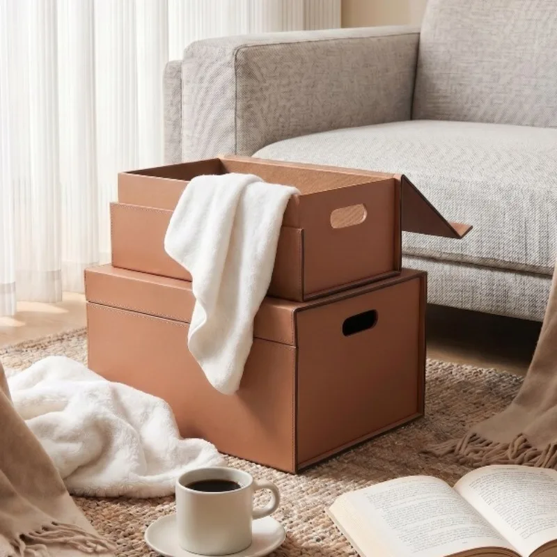 Leather Storage Box Large Capacity Multifunctional Storages Boxes Flip Cover Dustproof Organizer Boxes Household Organizers Box