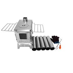 Camping Firewood Stove Folding Desktop Stove Light Portable Tent Stove With 1.42m Chimney Pipes Outdoor Stainless Steel Furnace