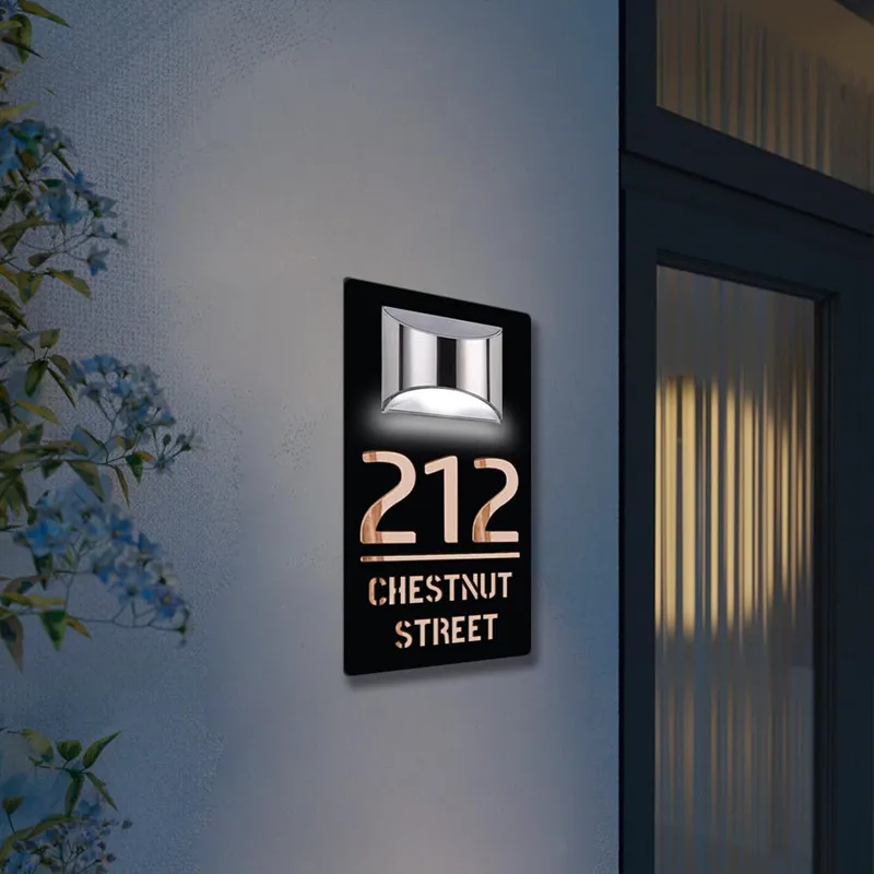 Solar House Number Sign Laser Cut Door Number Address Name Plaque Custom Outdoor Home Numbers Street Name LED Modern House Signs