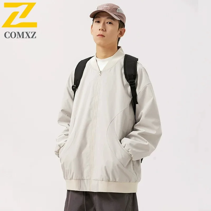 COMXZ Breathable Jackets Gorpcore Stand Collar Autumn Thin Outdoor Hiking Fishing Biker Jacket 2025 Minimalist Travel Men Coat