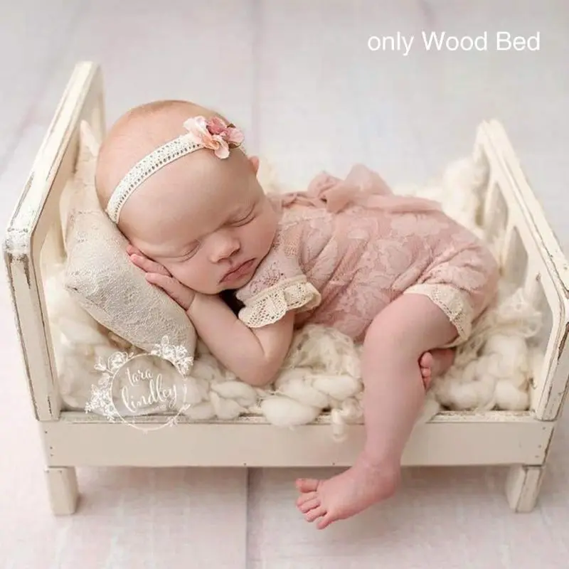 Newborn Photography Props Wood Bed Detachable Bed Baby Photoshoot Accessories for Baby Girl Boy Posing Crib Bed Background