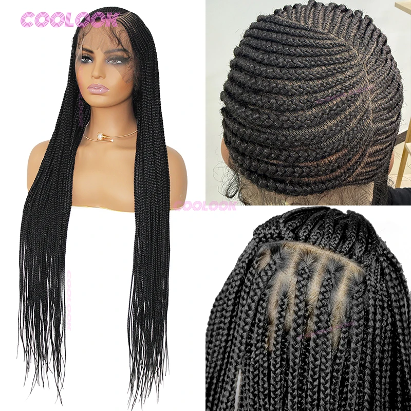 36 "الجانب جزء شعر مستعار مضفر شعر مستعار اصطناعي للنساء كورنو الضفائر الباروكات كامل الدنتلة شعر مستعار جديلة الشعر الأفريقي شعر مستعار مضفر