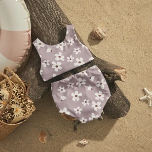 Ewodos Child Baby Children Girls 2 PCs Floral Swimsuits Bikini Swimsuit Bowknot Tank Tops + Shorts Swimwear Set 12 Main Sales Biquini Flower - №6