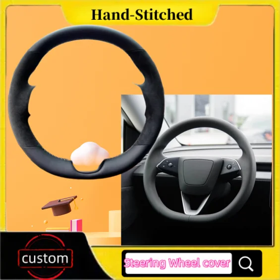 

Изготовленный вручную замшевый противоскользящий чехол на руль для Tesla New Model 3 Highland 2024, аксессуары для салона автомобиля