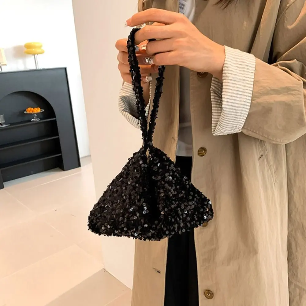 Sweet Solid Color Sequins Crossbody Bag Korean Style INS Sequins Shoulder Bag Phone Purse Underarm Bag Evening Clutch Bag Girl