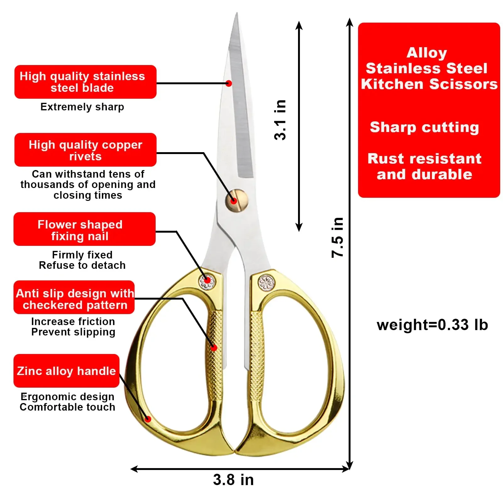 Stainless Steel Kitchen Scissors Powerful Chicken Bone Scissors Multifunctional Fish Killing Duck Cutter Household Food Scissors