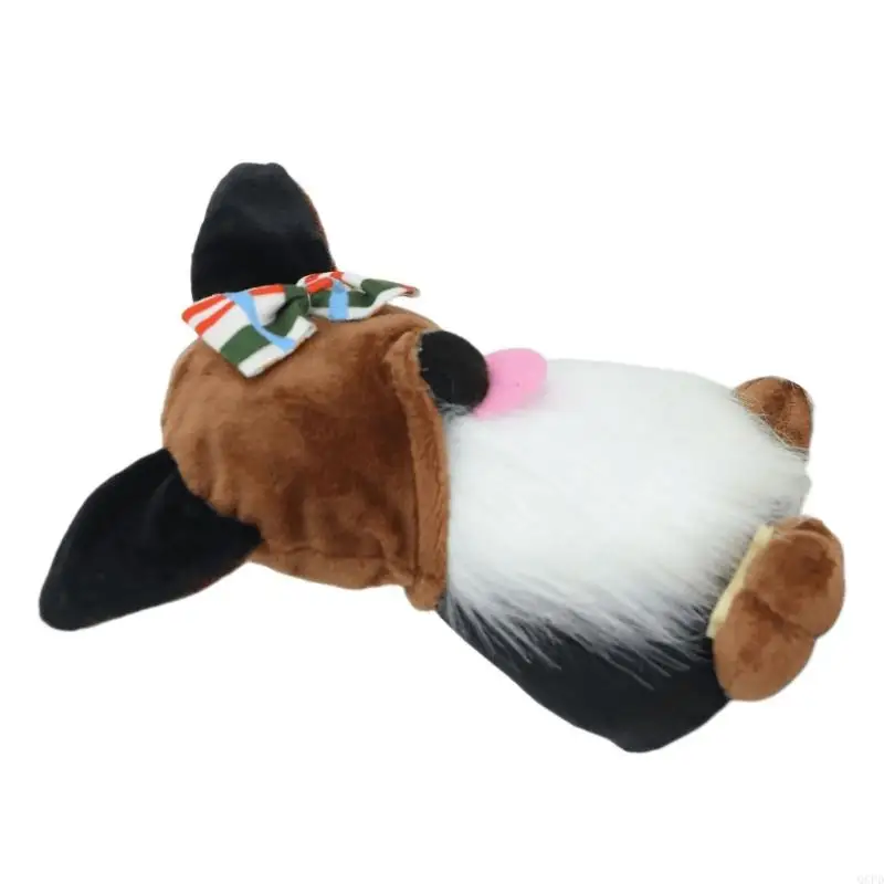   Decorative Plush Dog Figure for Shelf and Desk Display, Dwarf Sitting Character with Soft Fabric and Faux Furs Detail