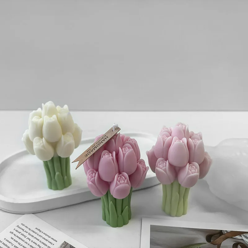 3D Tulip Bouquet Silicone Candle Molds Handmade Lavender Flower Soap Plaster Resin Crafts Mold DIY Chocolate Cake Baking Tools