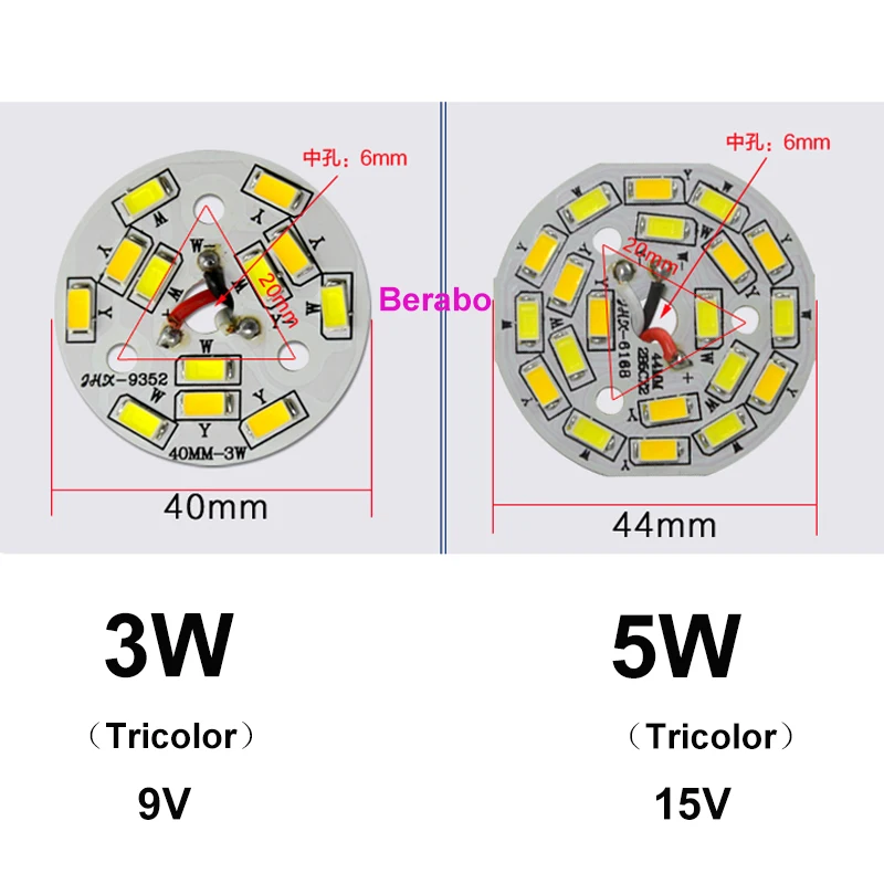 5 Stück 5730 SMD Glühbirnenlampe Zweifarbig 3W 5W 7W 9W 12W 15W 18W Runde LED-Lichtplatte LED-Chip Aluminium-Lampenplatte für LED-Glühbirne – Detail 2