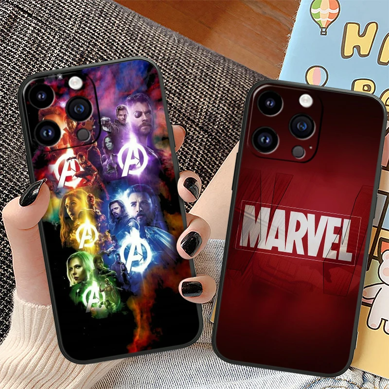 Marvel Super Cool Heroes For Apple iPhone 15 14 13 12 Mini 11 XS XR X 8 7 Pro Max Plus Soft Silicone Black Phone Case