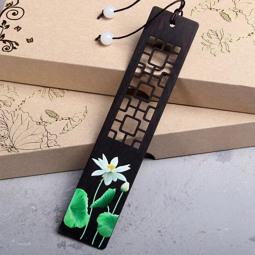 Retro Wooden Painted Lotus Four Season Bookmark Chinese Style Classical Four Beauties Book Clip School Supply Back To School