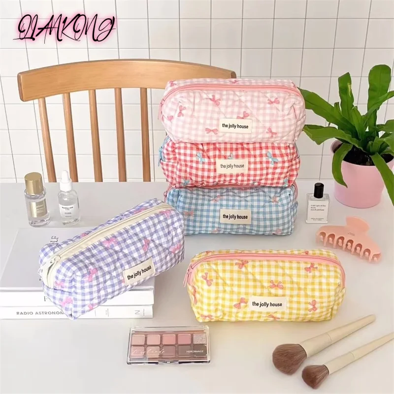 

Fashion Simplicity Bow Women Travel Storage Bag Cute Design Girl Pencil Case Makeup Bag Retro Ladies Cosmetic Bag