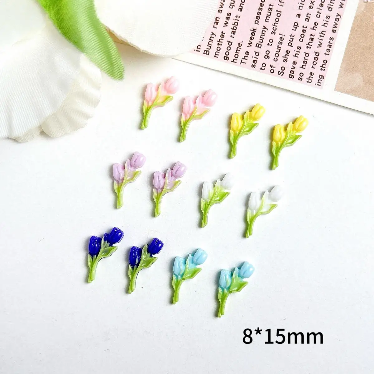 30個入り 暗闇で光るチューリップネイルチャーム バルク 3Dレジン製 模造ブーケ ネイルアートデコレーション アクセサリー用品 DIYクラフト