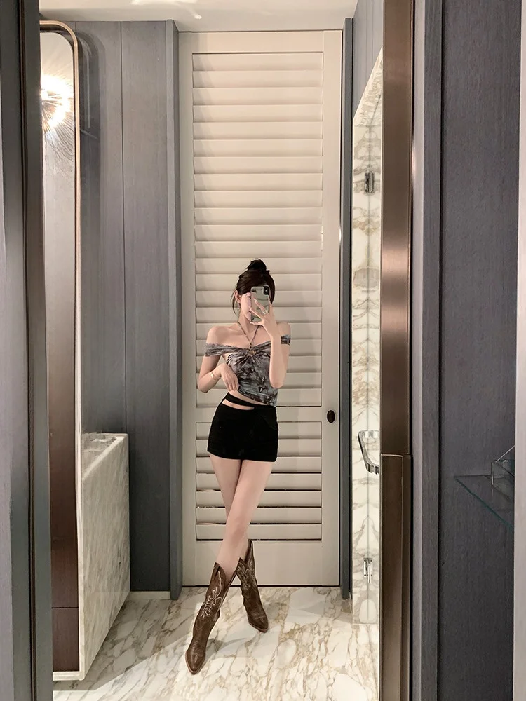 

Классические черные джинсы с вырезами на талии, асимметричным кроем и эффектом подтяжки ягодиц, женские модные летние шорты YG230509B