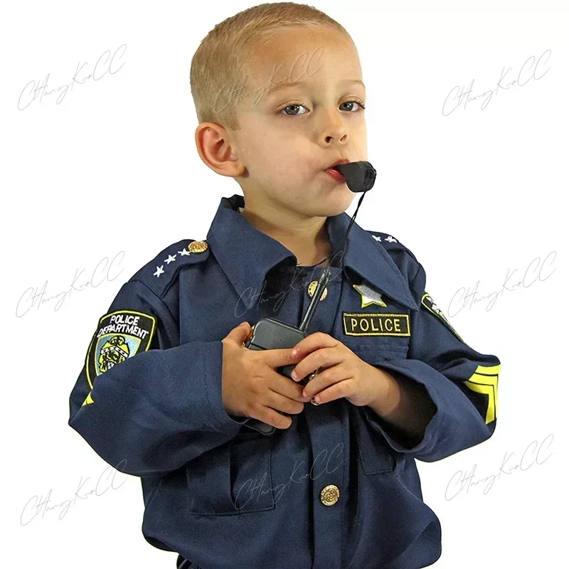 Conjuntos de fantasias de policial para crianças, Cosplay para meninos, America Police, Halloween, Carnaval, Vestir-se, Festa, Show de Palco, Unisex, Filme, TV, 2024