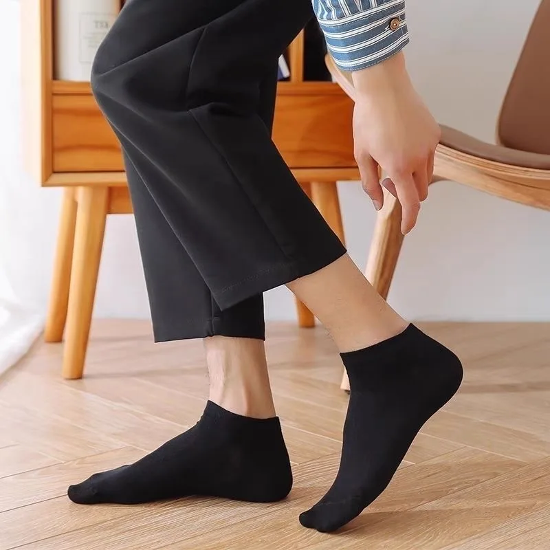 Calcetines tobilleros transpirables para hombre, medias finas de algodón y poliéster suave, color negro, informales, para negocios, talla 20 piezas, para primavera y verano