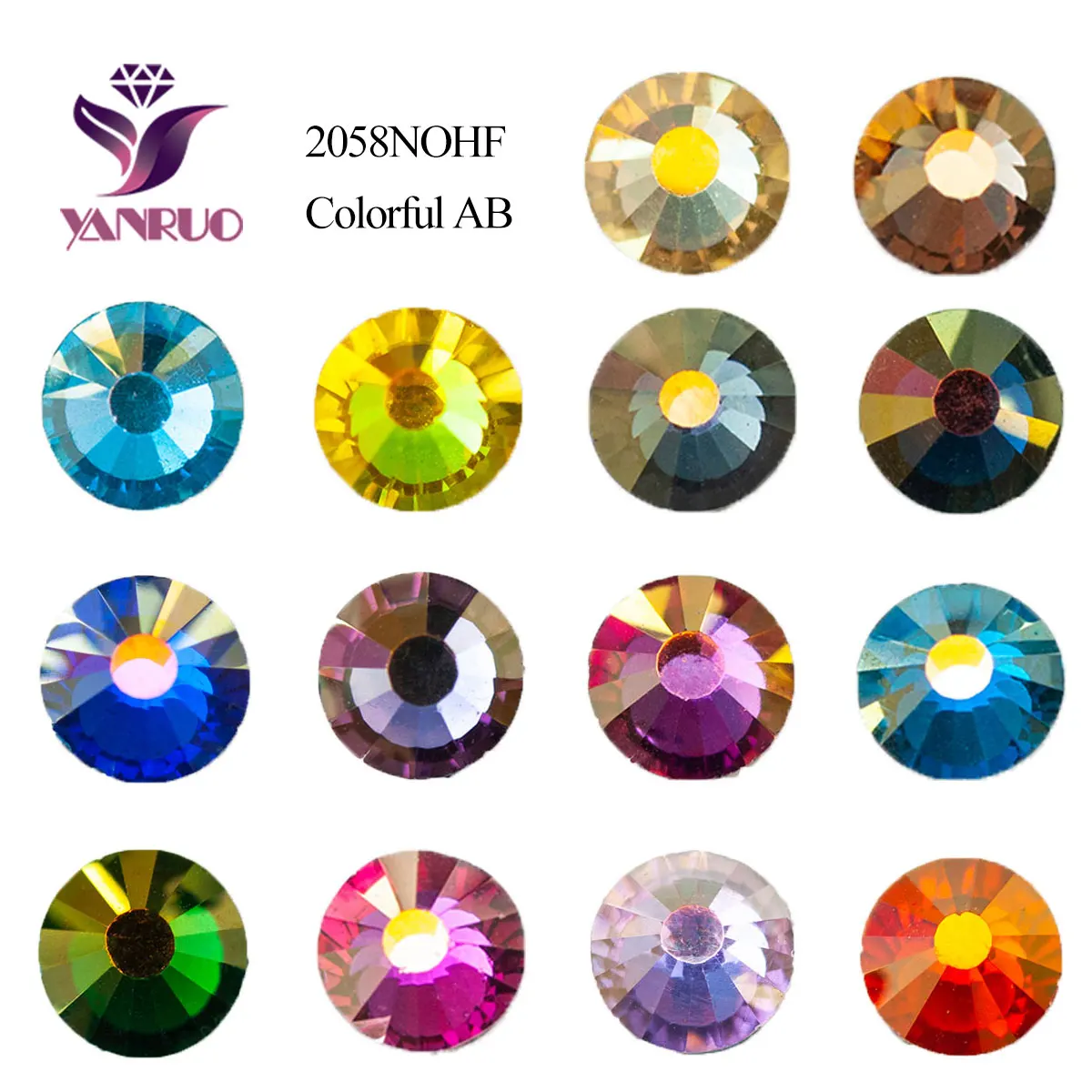 YANRUO Non Hotfix Colorful AB Crystals Flatback Strass Crystals Glue On Glass Rhinestone For Nail Art Decoration