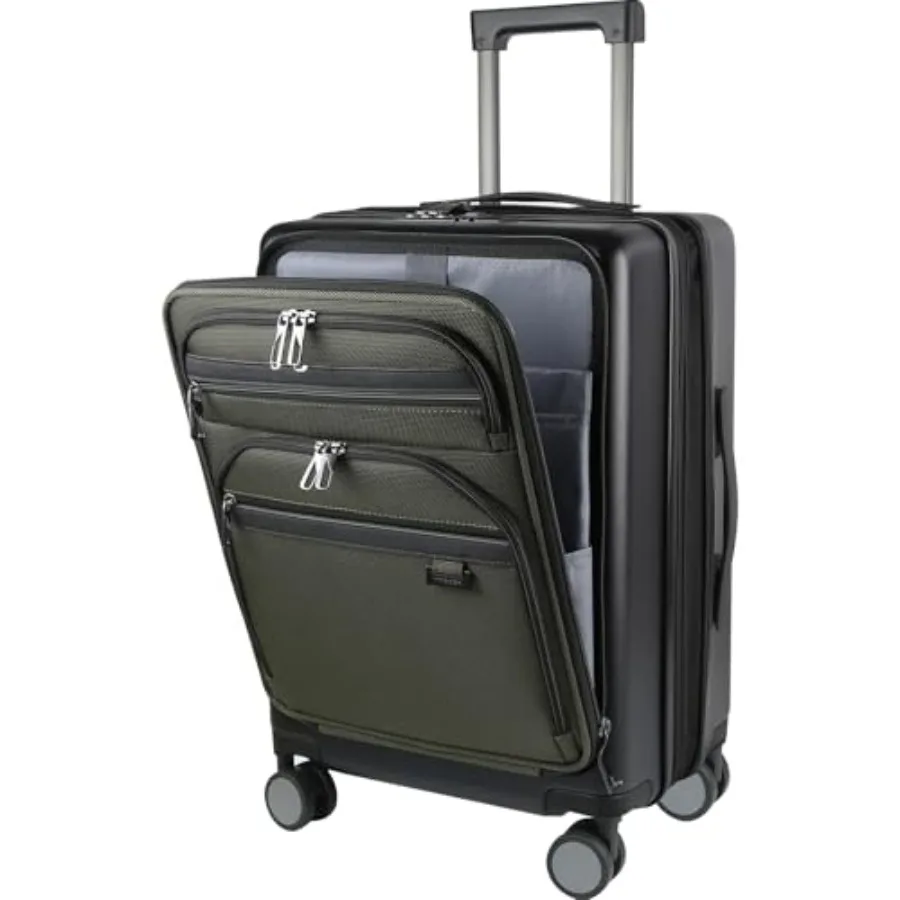 

20 Inch Hardside Expandable Carry On Luggage with Wheels Black-Army Green Airline Approved Front Business Pockets TSA Lock USB