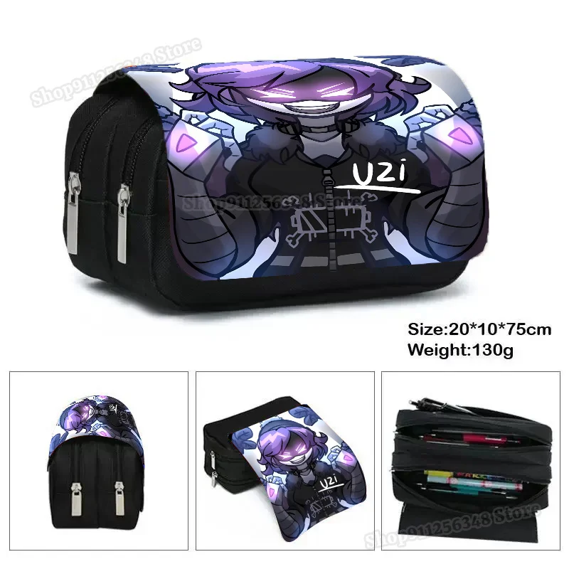 Cartoon Murder Drones Uzi & N Double-Layer Pencil Case big Capacity Anime Print Pen Bag Stationery Organizer for School Student