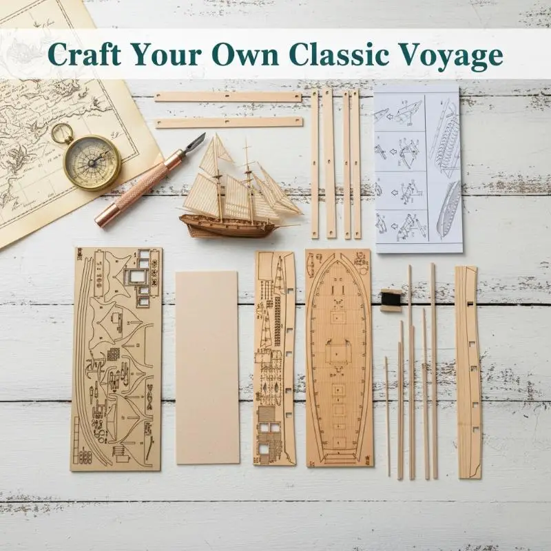 

Wooden Sailboat Toys Sailing Model Assembled 1:100 Wooden Kit DIY Assembling Building Kits Ship Model