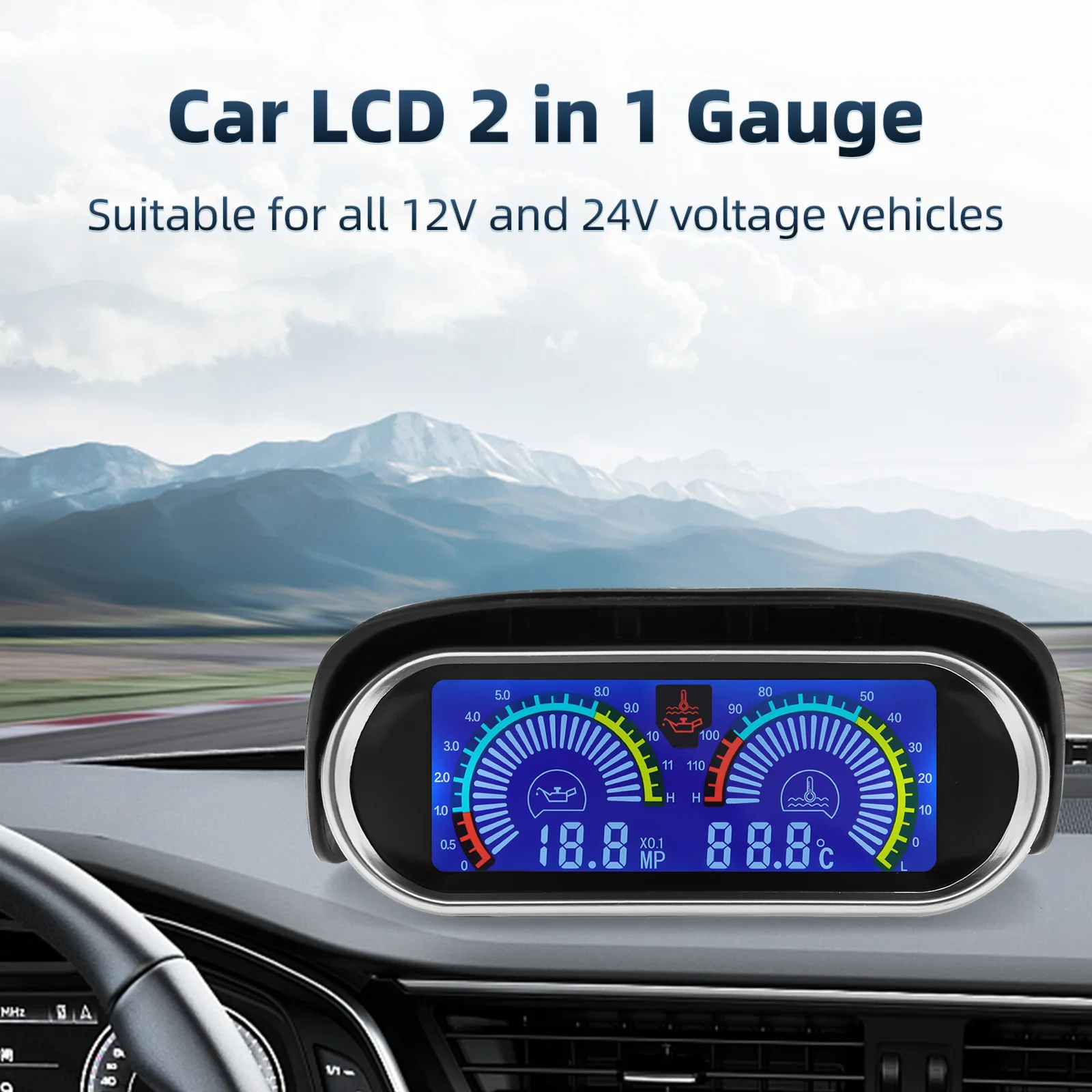 Car 2 In 1 Gauge Oil Pressure + Water Temperature Meter Instrument With Oil Press Sensor With Alarm for 12V24V Universal Vehicle