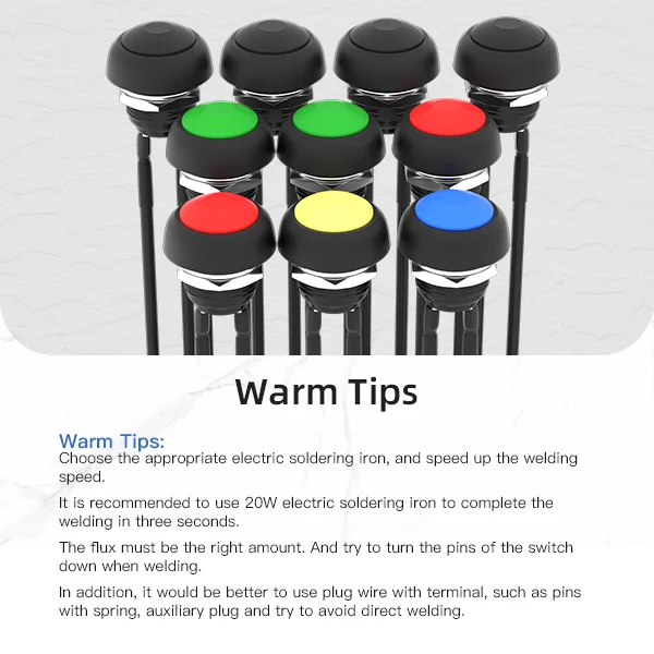 DaierTek 5PCS 12mm Momentary Push Button Switch On Off Mini Round Switch Waterproof PBS-33B 3A 125V AC mit vorgelötetem Draht – Detail 5