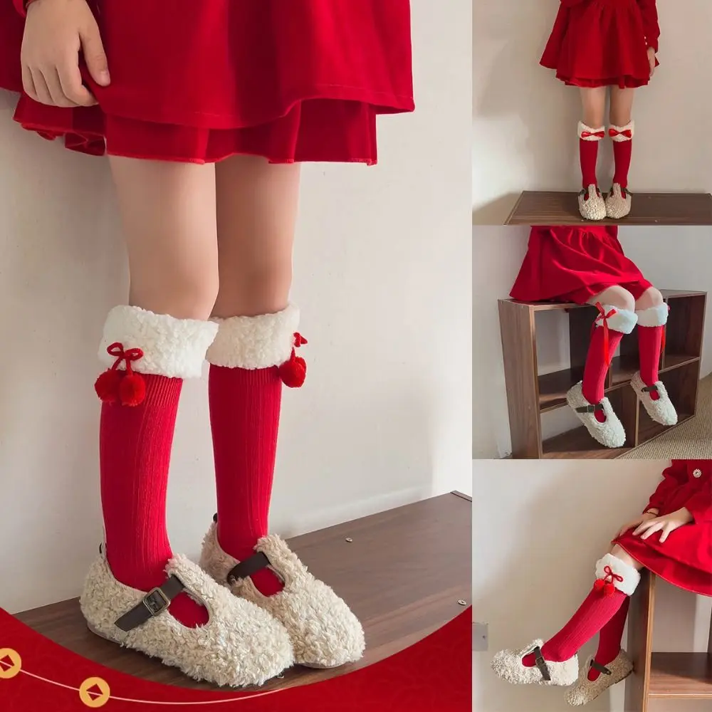 NEW Warm Children's Socks Cotton Thicken Middle Tube Socks Red New Year Red Socks Girl