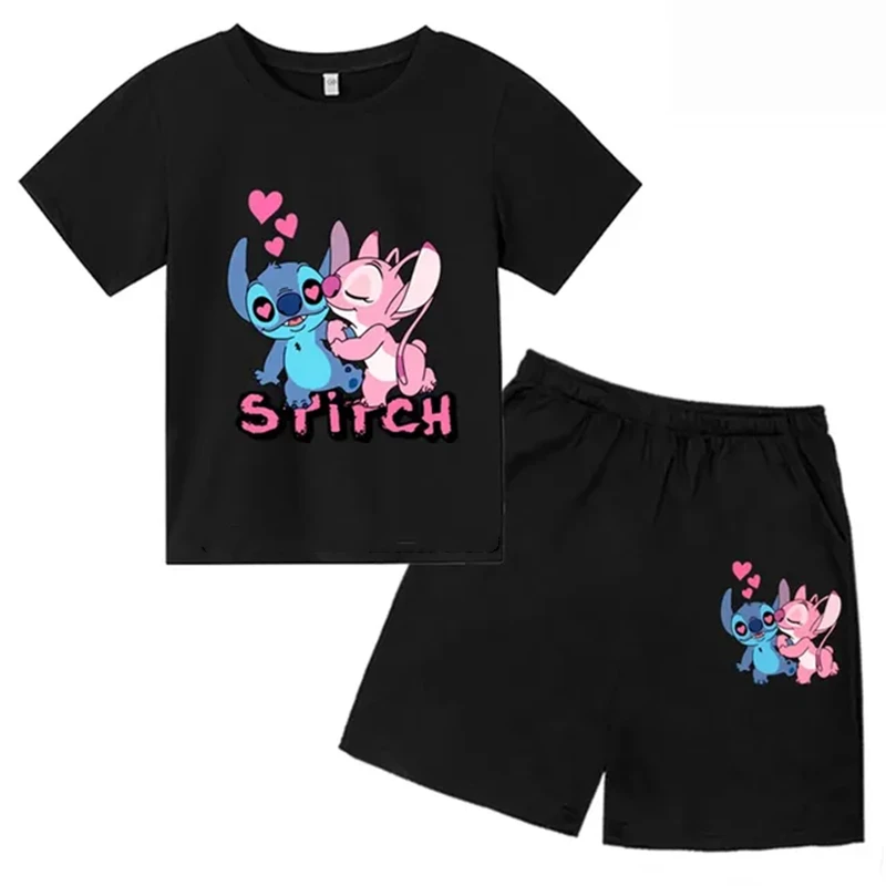 

Stitch Children Clothes Round Neck T-shirts+ Shorts Sets Suitability 2-12 Years Boys Girl Casual Summer Short Sleeve Anime Print