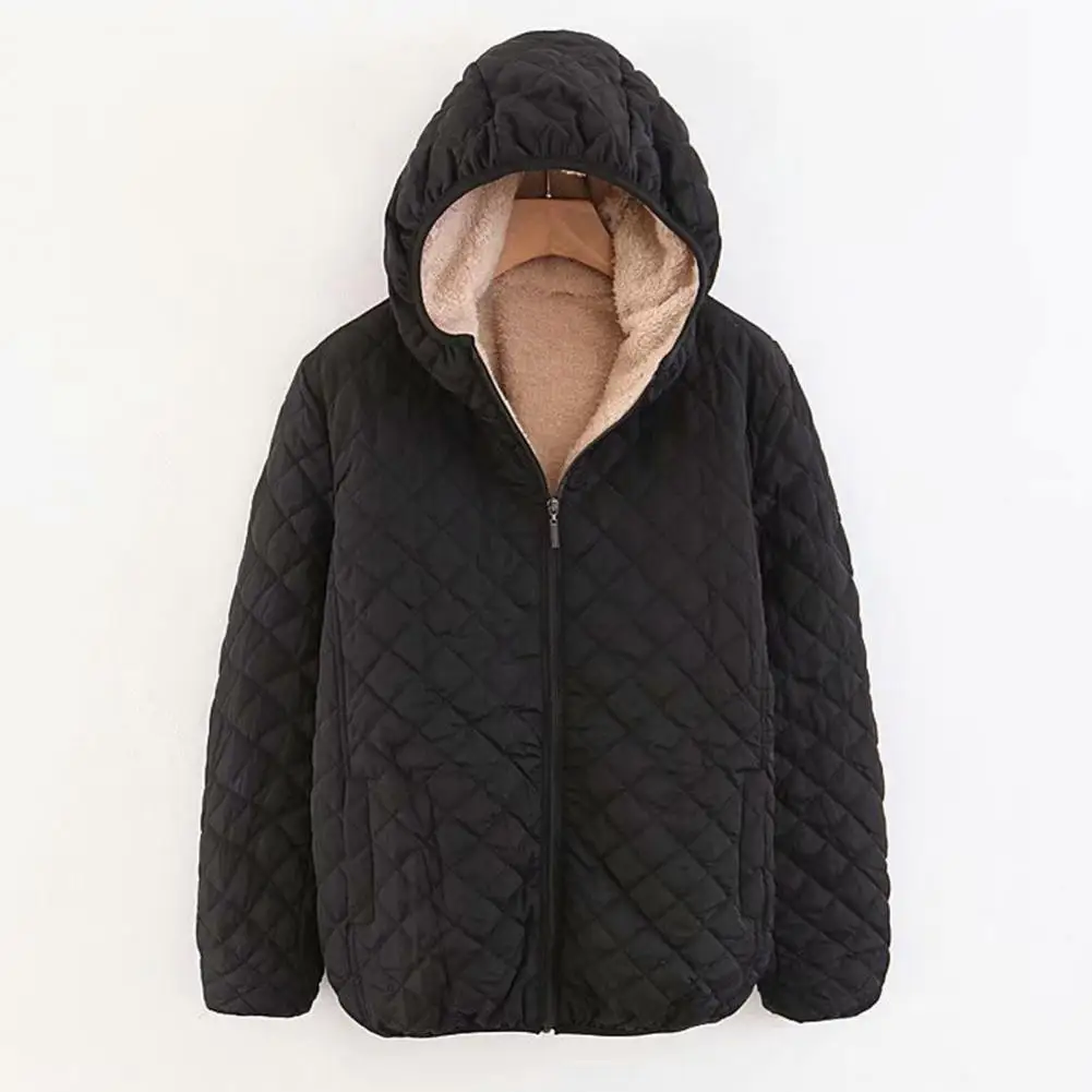 Fleece Women Hooded Cotton Jacket Autumn WinterQuilted Cotton Jacket Coat Zipper Pocket Warm Lamb Fleece Parkas Winter Jackets