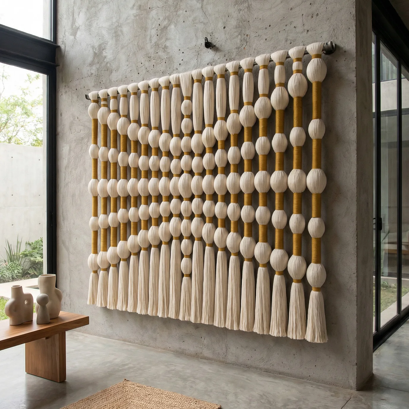 #￥Boho Fringe Trimming Macrame Room Divider Natural Fiber Wall Hanging Modern Minimalistic Style for Industrial Decor Decorate