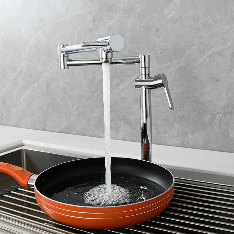 

Brushed Gold Rotating Kitchen Faucet Solid Brass Deck Mounted Sink Mixer with Foldable Crane Nickel/Gold/Chrome/Black Finish