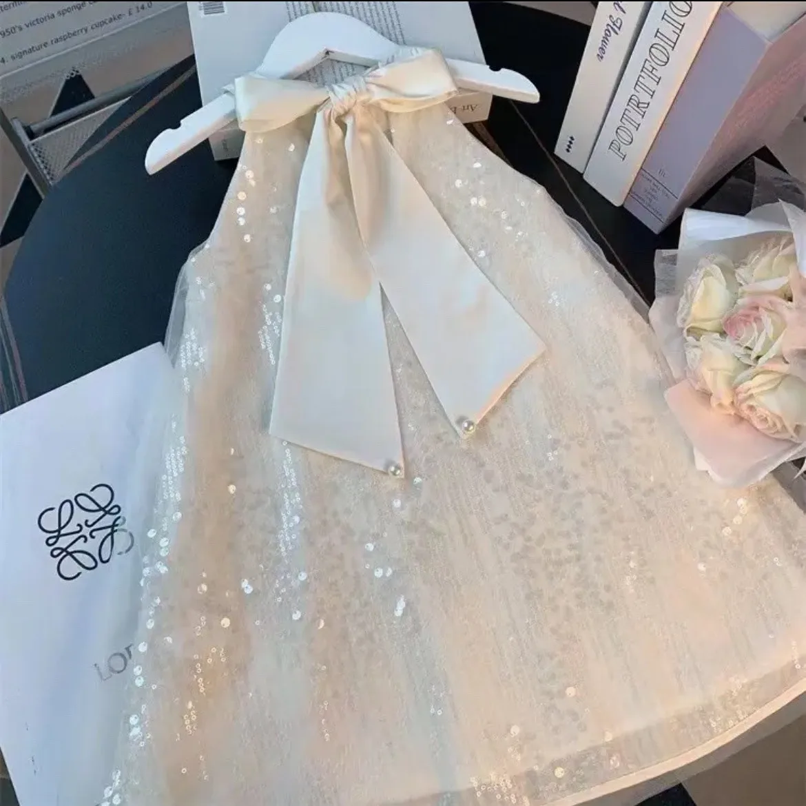 

2 4 6 7Y Girls' Summer Western Style White Mesh Dress Fashion French Princess Design Children's Dress New Style