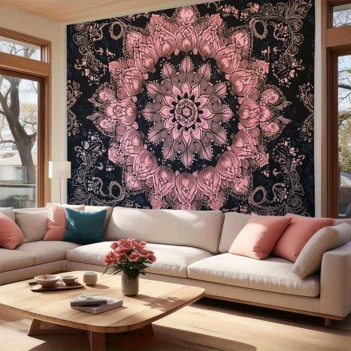 Large Mandala Tapestry Wall Hanging Bohemian Pink Floral Art Decor Boho Living Room Home Decoration 180x230cm