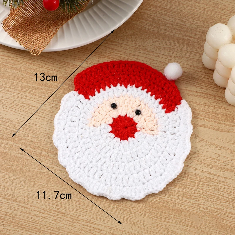 Handmade Crochet Santa Claus Coaster Woven Heat Resistant Placemats Anti-Scald Cup Mats Christmas Table Protector for Home Party